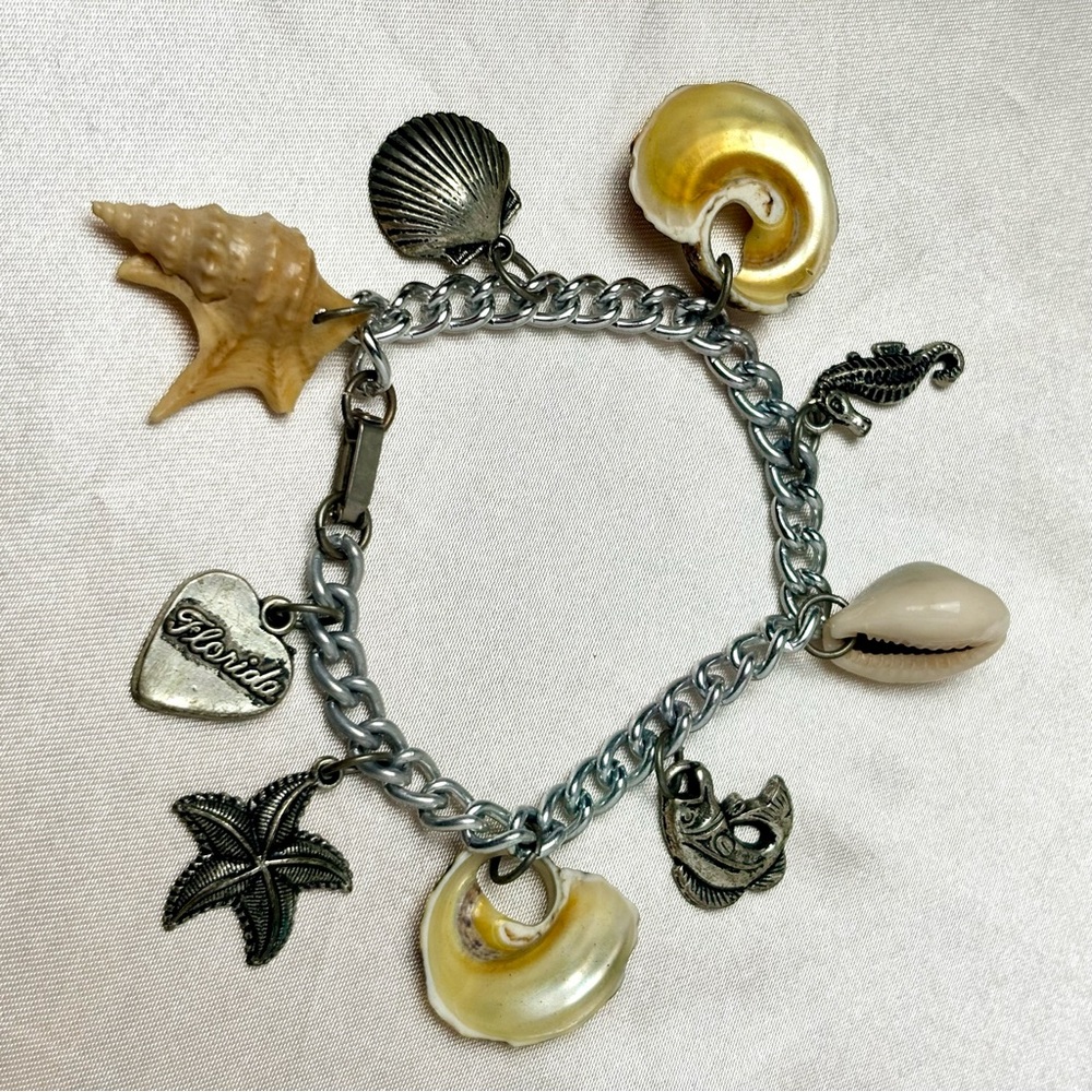 Real Shells Silver Charm Bracelet- Ocean Themed